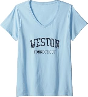 Womens Weston CT JN5 Vintage Athletic Blue Design V-Neck T-Shirt