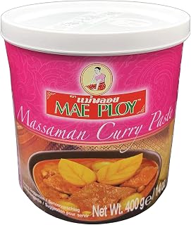 Mae Ploy Massaman Curry Paste 400g - Authentic Mild Thai Seasoning | Premium rich mild spiced curry base paste. Fragrant combination perfect for slow cooked beef potato and peanut stews