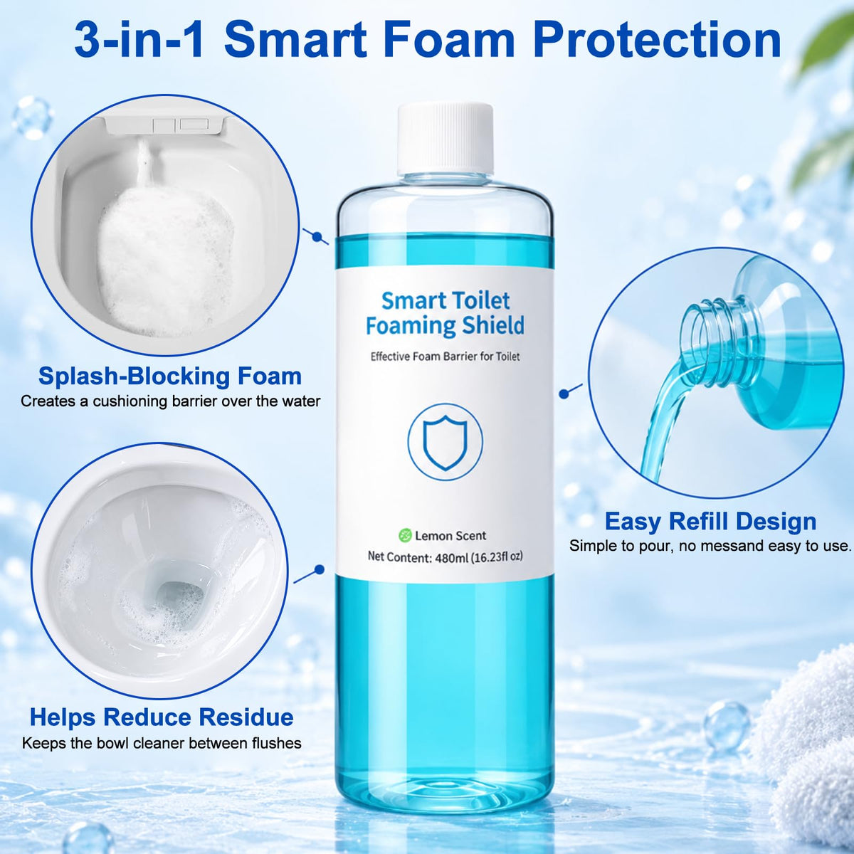 Smart Toilet Foam Shield 480ml 2 Pack by DAGREM U – 8.12 Fl Oz (Pack of 2), Model HZT8101432