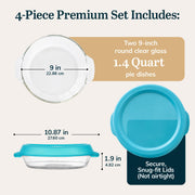 Libbey Premium Glass Pie Plates, 9 Inch Round with Lids, Set of 4