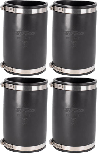 XL Flexible Pipe Coupling 4” CI/Plastic/Steel to 4” CI/Plastic/Steel (Pack of 4) by Fernco – 4" to 4" (Pack of 4), Black, Pack of 4, Model 1056-442