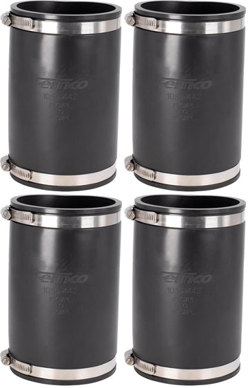 XL Flexible Pipe Coupling 4” CI/Plastic/Steel to 4” CI/Plastic/Steel (Pack of 4) by Fernco – 4" to 4" (Pack of 4), Black, Pack of 4, Model 1056-442