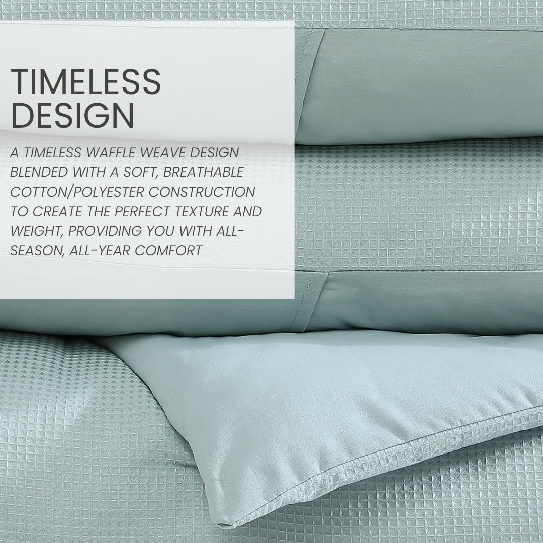 True Comfort Waffle Comforter Set by 1888 Mills – Full, Polyester, Aqua, Pack of 3, Model CS17839FLWFAEC