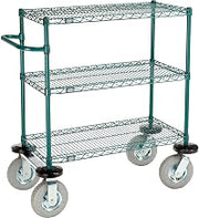Nexel 3 Shelf Cart, Poly-Green, 36"L x 18"W x 43"H, Pneumatic Rigid Casters