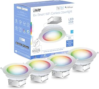 Feit Electric 6" Smart LED Canless Recessed Downlight, 65W EQ, Dimmable, Wifi Enabled, Compatible with Alexa and Google Home Asst, Color Changing, 90 CRI, 850 Lumens