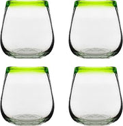 10 Strawberry Street Lime Rim Mexican Glassware, Stemless Wine, Set of 4