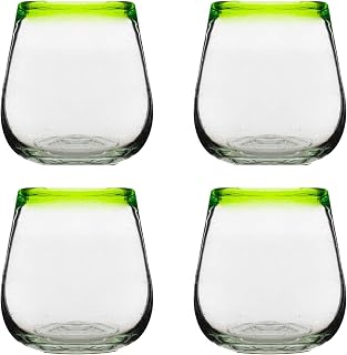 10 Strawberry Street Lime Rim Mexican Glassware, Stemless Wine, Set of 4