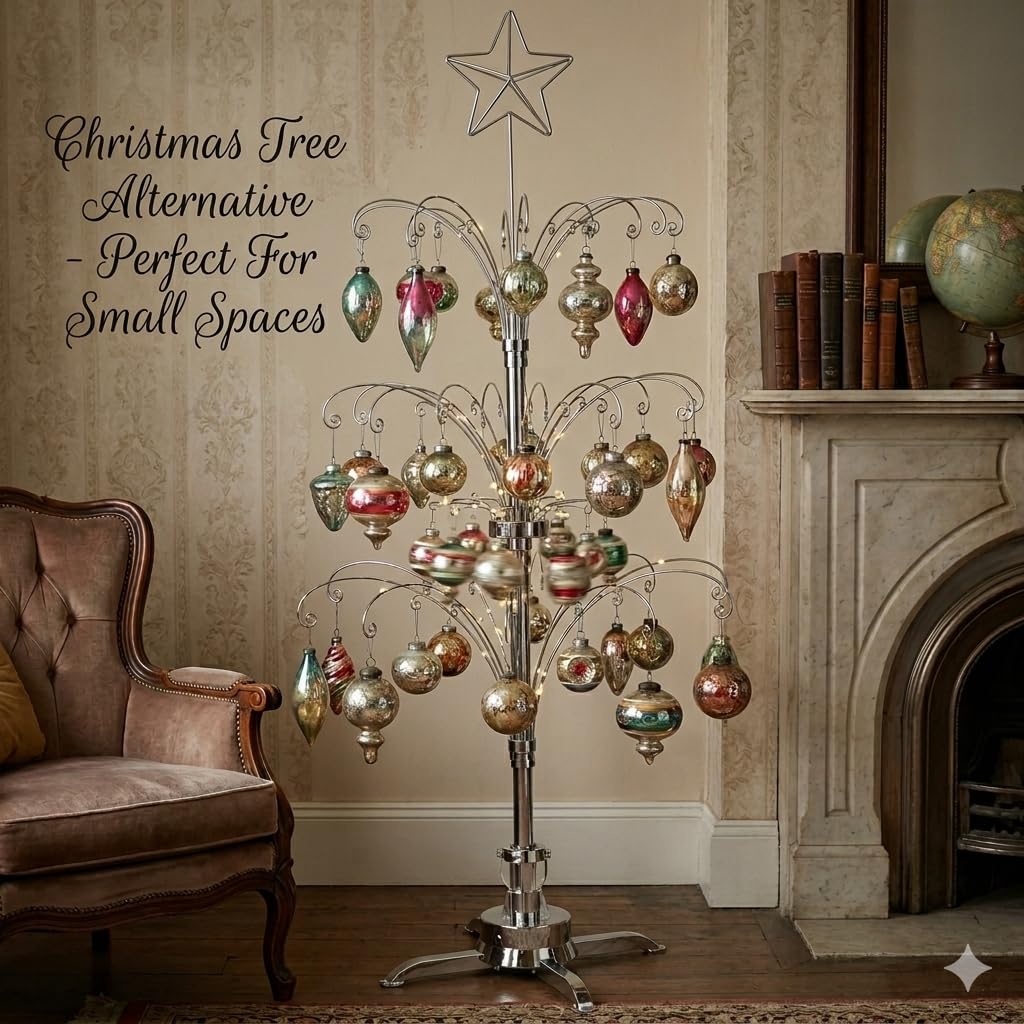 Hohiya Rotating Ornament Tree, 47 Inch, Chrome Silver