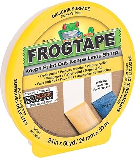 FrogTape CF 160 Multi-Use Painter's Tape with PAINTBLOCK for Delicate Surfaces, 24mm x 55m, Yellow, 1 Roll (105550)