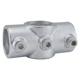 1" Size Two Socket Cross Pipe Fitting (1.375" Fitting I.D.) by Global Industrial – 2"L x 4"W x 2"H, Galvanized Iron, Gray, Model 798725