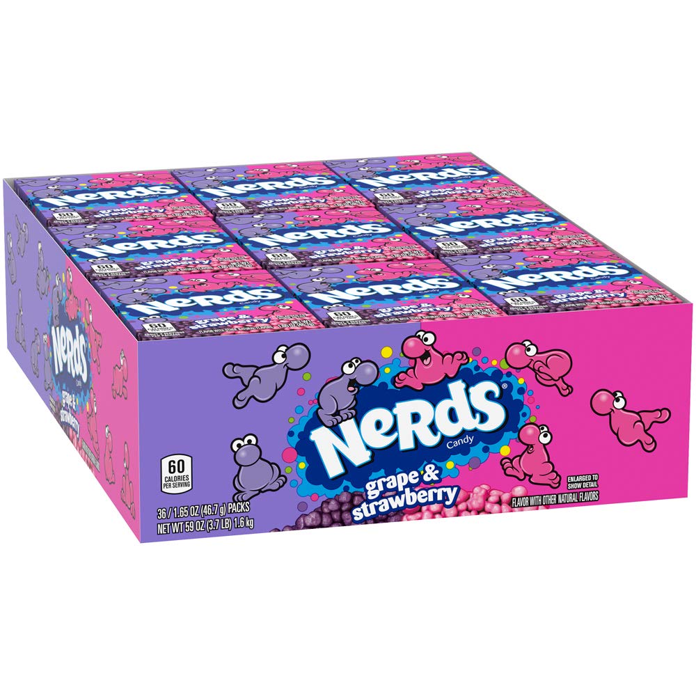 Grape & Strawberry Candy 1.65 Ounce by Nerds – 1.65 Ounce (Pack of 36), Multicolor, Pack of 36, Model WONERGAR