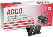 ACCO Brands Acco 72050 Medium Binder Clips, 1-1/4-Inch W, 5/8-Inch Cap, Blk/Silver, Sold as 1 Dozen