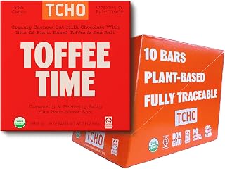 TCHO Toffee Time 53% Oat-Milk Chocolate Bars (10 pack) | Plant Based, Organic & Fair Trade | Non GMO, Non-Dairy, Vegan Chocolate, Soy Free (2.1oz each)
