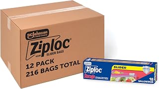 Ziploc Gallon Food Storage Slider Bags, Bulk Storage Bags for Meal Prep, Power Shield Technology for More Durability, 216 Count