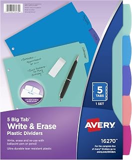 Avery Big Tab Write & Erase Dividers, 5-Tab, Pastel, 1 Set