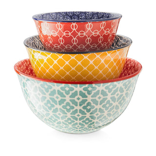 DOWAN Ceramic Mixing Bowls, 3.7 2 1 Quart Nesting Set, Coral Mix