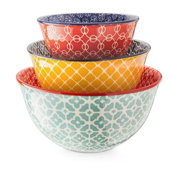 DOWAN Ceramic Mixing Bowls, 3.7 2 1 Quart Nesting Set, Coral Mix