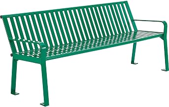 Global Industrial 4 ft. Outdoor Park Bench with Back, Vertical Steel Slats