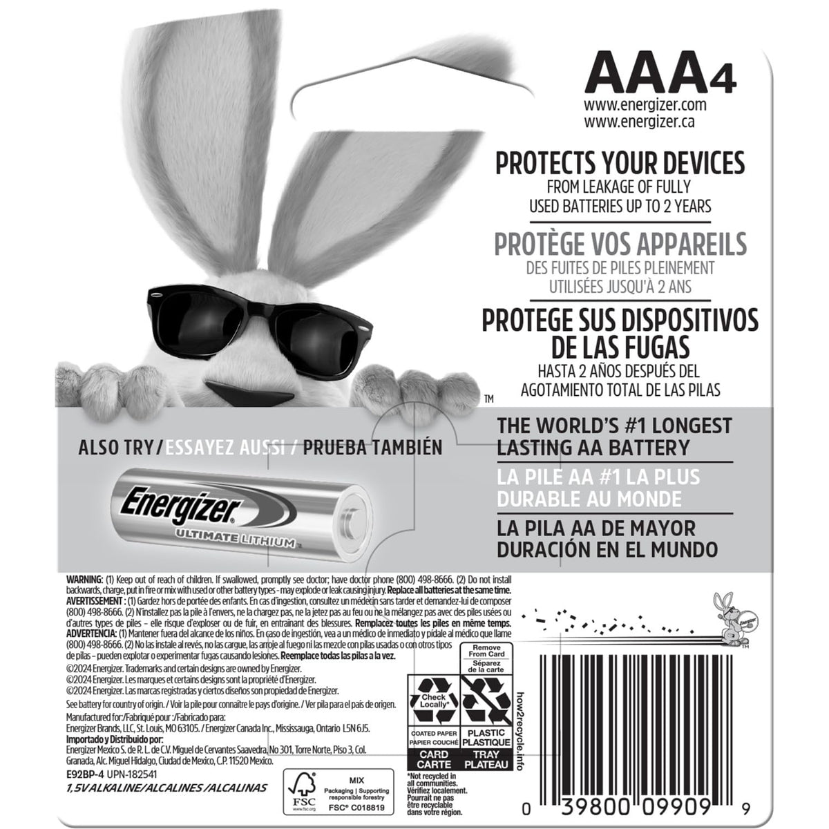 MAX AAA Batteries (4 Pack) by Energizer – 4 Count (Pack of 1), Blend, Multicolor, Model E000909019