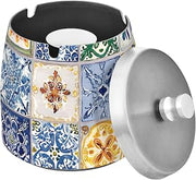 Lemon Bohemian Pattern Splash Ashtray with Lid, Outdoor Ashtrays for Patio