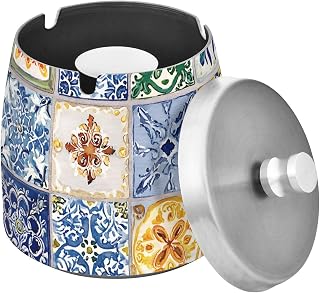 Lemon Bohemian Pattern Splash Ashtray with Lid, Outdoor Ashtrays for Patio