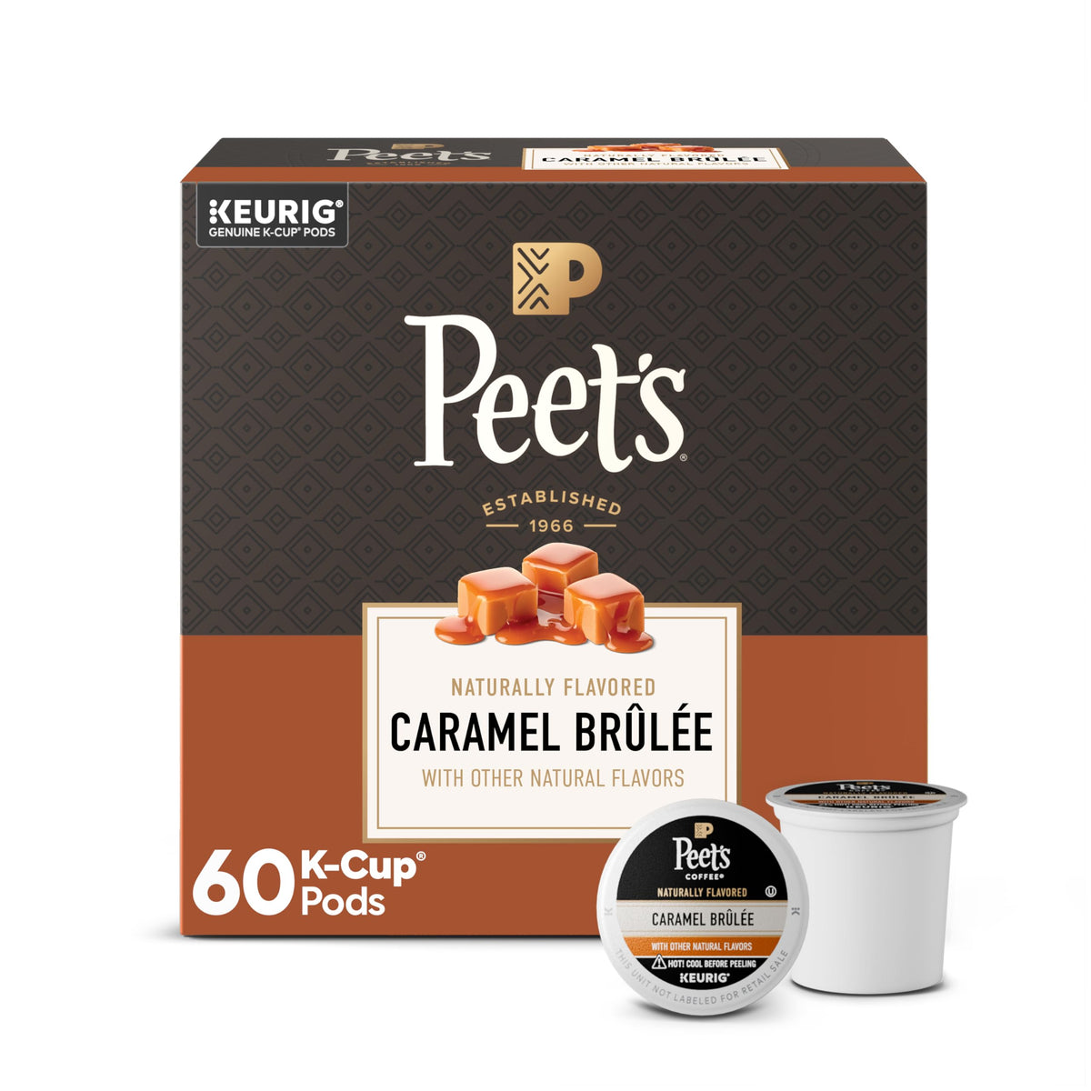 Coffee Pods by Peet's Coffee – 60 Count (Pack of 1), Caramel Brûlée, Model Flavored Coffee K-Cup Pods for Keurig