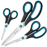 Easy Grip Soft Grip Scissor - Black/Blue (Set of 3) by Westcott – set of 3 - 5", 8" and 10 ", Stainless Steel, Black-blue, Pack of 3, Model N-90027 00