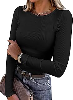 Women Long Sleeve Shirts Ribbed Fitted Tops