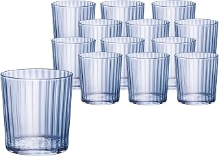 Bormioli Rocco Exclusiva Negroni Glasses, Set of 12-12 Oz. Sapphire Blue Medium Tumblers with Thin Laser Cut Rim & Impact-Resistant Edge - Lead-Free Star Glass for Cocktails & Beverages