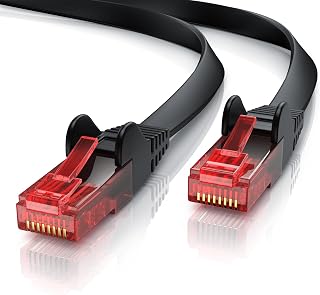 CSL - 15 m Cat 6 Network Cable Flat - Gigabit Ethernet LAN - RJ45 Cable Flat Ribbon Cable Installation Cable - 10 100 1000 Mbits - Patch Cable Flat Cable - Compatible with Cat.5 Cat.5e Cat.6 - Black