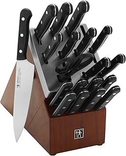 HENCKELS Solution Self Sharpening 20-Pc Knife Set, German Engineered, Brown | Automatically Sharpens Knives When Stored in The Knife Block. Dishwasher Safe, Comfortable Handle, Effortless Cutting.