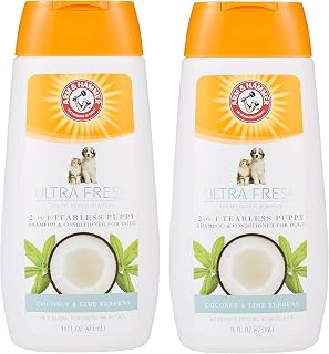 Arm & Hammer Tearless Puppy Shampoo, Coconut Lime Verbena, 16 Fl Oz, 2-Pk | 2-in-1 baking soda formula, gentle tear-free wash, suitable for puppies 8 weeks and older