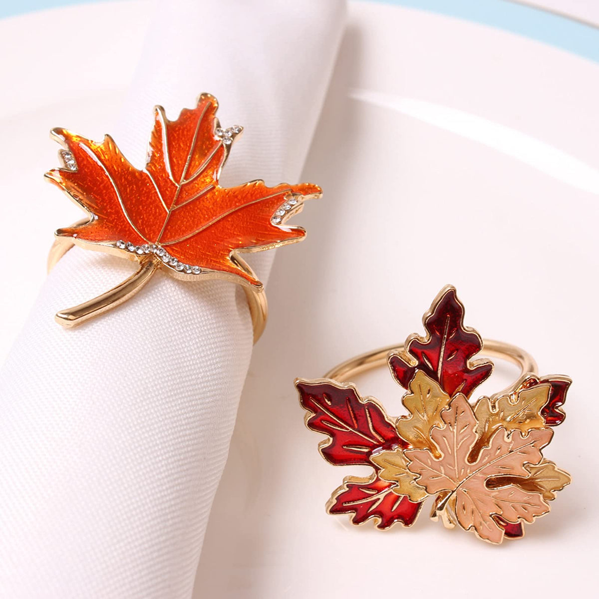 Mokylor Maple Leaf Napkin Rings, Zinc Alloy, Set of 8, Orange