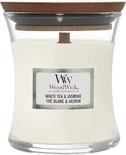 Woodwick Candela Clessidra Piccola White Tea & Jasmine Tè bianco e gelsomino con stoppino in legno 85 grammi