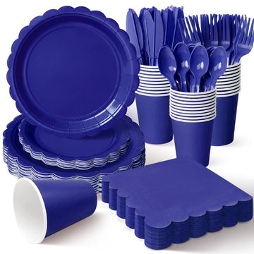 Vyntra Paper Plates and Napkins Set, 175 Pieces, Navy Blue