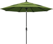 California Umbrella 11' Round Crank Lift, Collar Tilt, Aluminum Pole, Fiberglass Rib Patio Umbrella, Black Finish, Sunbrella Cilantro