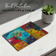 SURI Tempered Glass Challah Board, Large Cutting Tray, Colorful Window