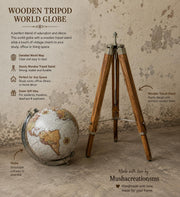 Wooden Tripod World Map Decor Explorer Home Office Accent Globe by Generic – Metal, Multicolor, Model Wtg-worldmap-001