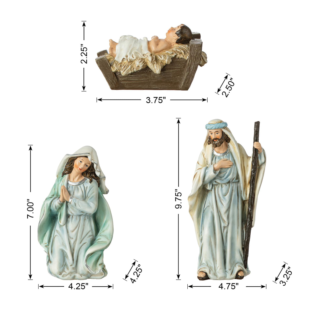 Glitzhome Nativity Figurine Collection, 12 Piece Set, Blue