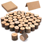 Tosnail Wooden Place Card Holders, 50 Pack with Kraft Cards, Rustic Brown