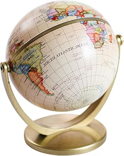 Antique Yellow Desktop Globe, World Map Globe for Classroom Learning | Plastic with printed surface. Compact tabletop design for educational and decorative application