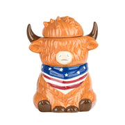 American Highland Cow Patriotic Kitchen Canister by 10 Strawberry Street – 58 fl oz, 58.3 fluid_ounces, Ceramic, American Highland Cow, Model HLD-AMRCA