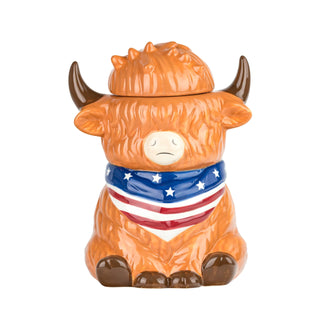 American Highland Cow Patriotic Kitchen Canister by 10 Strawberry Street – 58 fl oz, 58.3 fluid_ounces, Ceramic, American Highland Cow, Model HLD-AMRCA