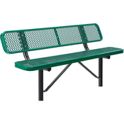 Global Industrial 6' Outdoor Steel Bench w/Backrest – Expanded Metal, In Ground Mount, Green