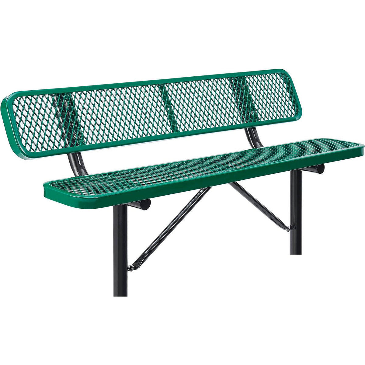 Global Industrial 6' Outdoor Steel Bench w/Backrest – Expanded Metal, In Ground Mount, Green