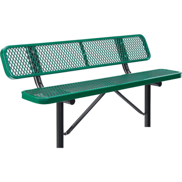 Global Industrial 6' Outdoor Steel Bench w/Backrest – Expanded Metal, In Ground Mount, Green