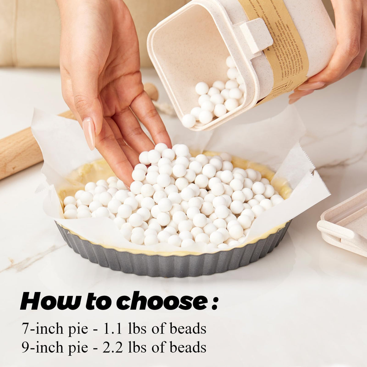 Rocksheat Ceramic Pie Weights, 2.2 Lb Natural Baking Beads with Container