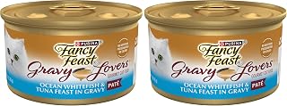 Fancy Feast Purina Gravy Lovers Ocean Whitefish and Tuna Feast Pate in Wet Cat Food Gravy - 3 oz. Cans,(Pack of 48)