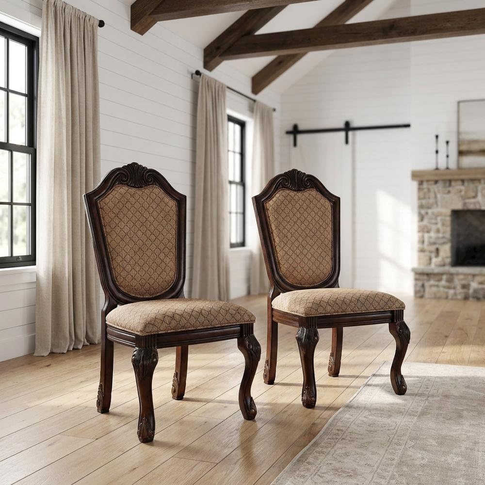 Fabric-Upholstered Rubber Wood Side Chair by Furnifact – Wood, Fabric & Espresso, Pack of 2