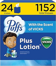 Puffs Plus Lotion with Vicks Facial Tissues, 24 Cubes, 48 Tissues per Box